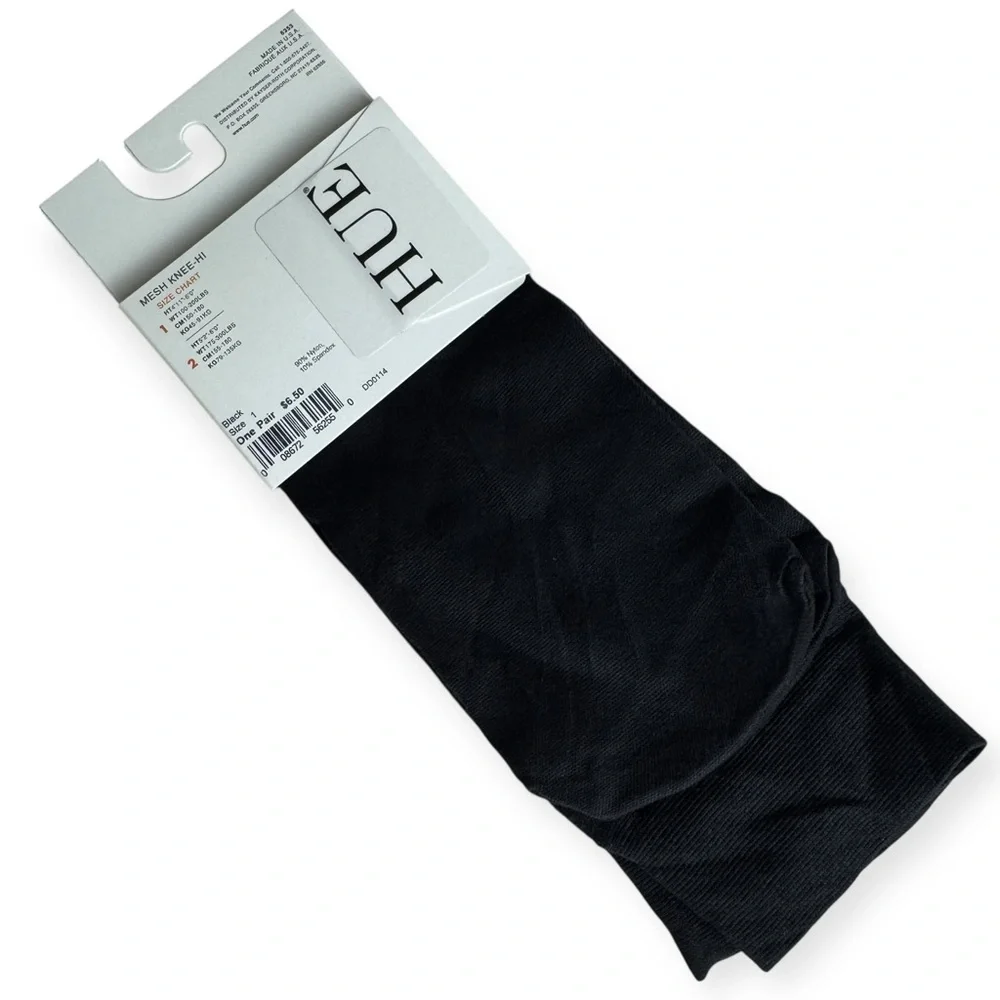 HUE Mesh Knee-Hi‎ Socks Black Comfort Top Size 1 Sheer Hosiery DD0114